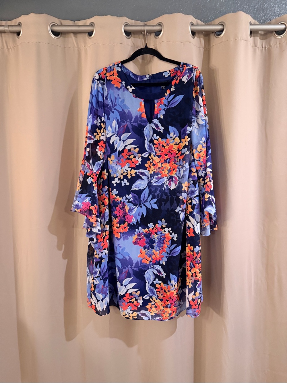 Roz & Ali Floral Navy Blue & Coral Dress - Picture 1 of 8